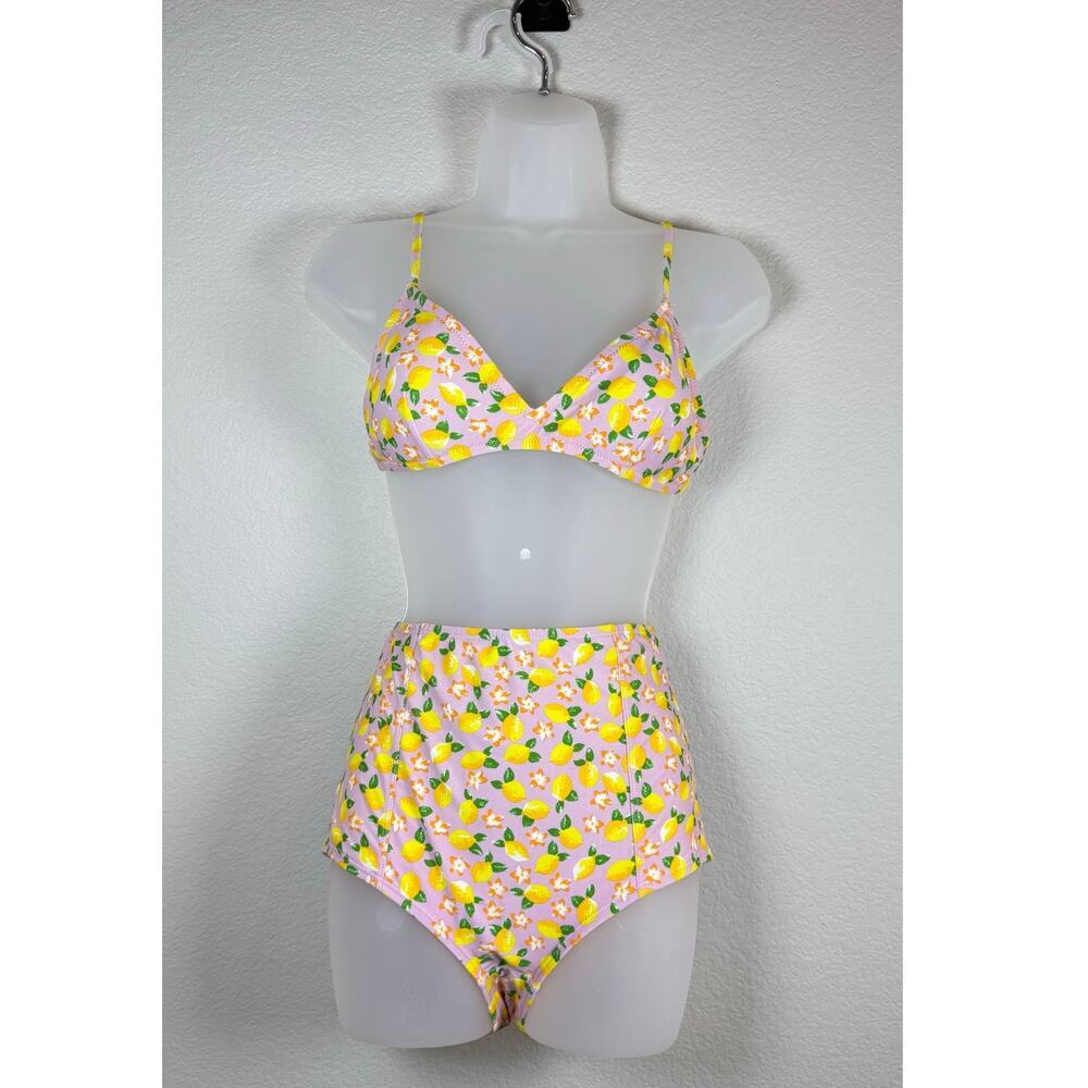 J. Crew Lemon Print French Cross-back Hight Rise Bikini Set, Top S,‎ Bottom M